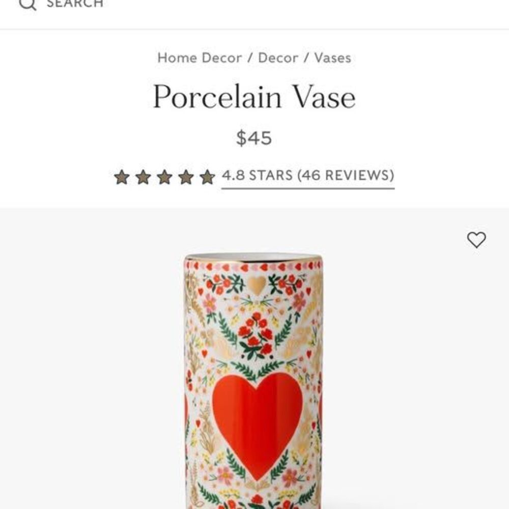 Rifle Paper Company Floral Heart Design Vase - Picture 4 of 7